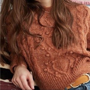 Anthropologie Heartloom Cable Knit Pom Pom Popcorn Mock Neck Hazel Sweater
